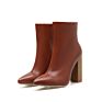 Autumn Leather Side Zipper Women with Pointed Toe Chunky Heels Ankle High Heel Mid Boots