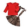 Autumn Toddler Girls Clothing Set Long Sleeve Top + Leopard-Print Suspender Skirt Set Clothing for Kids