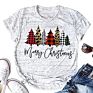 Autumn Women's Merry Christmas Christmas Tree Print round Neck Short Sleeve Casual T-Shirt