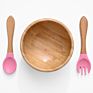 Bamboo Baby Suction Bowl with Spoon and Fork Bamboo Stay Put Feeding Bowl for Toddler