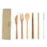 Bamboo Cutlery Set with Knife Fork Spoon Straw Brush Chopsoticks Bag Natural as Gift