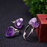 Beautiful Natural Crystal Jewelry Women Amethyst Cluster Ring
