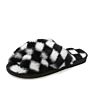 Big Size Plaid Comfortable Cross Small Rabbit Fur Warm Slippers Slides for Women