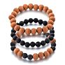 Black Lava Stone Beaded Bracelets Wood Beads Stretch Bracelet Set for Men