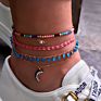 Boho Geometric Nature Stone Pendant Tassel Beaded Anklet Set for Women Charms Weaving Watermelon and Eye Pendant Anklet