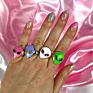 Brass 18K Gold Plated Colorful Enamel Signet Alien Shape Rings for Girls