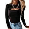 Casual Hollowed Out Crop Long Sleeve Tops for Women