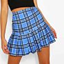 Casual Printed Blue Plaid Pleated Skirt Short Women's Skirts