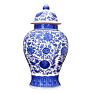Chinese Style Antique Blue and White Ceramic Large Ginger Jar with Lid for Decor