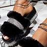 Chunky Platform Fur Slide Slippers for Women with Bling Thick Bottom Female Stylish Footwear Slippers