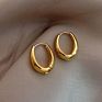 Classic 18K Gold Copper Alloy Smooth Oval Metal Hoop Ladies Jewelry Temperament Girl's Daily Earrings for Woman