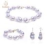 Classic Luxury Necklace Earrings Bracelet White Big Natural Cultured Fresh Water Real Baroque Pearl Jewelry Set