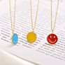 Clavicle Chain Jewelry Women Boho 18K Gold Plated Colorful Enamel Smile Face Pendant Choker Necklaces