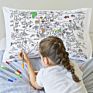 Color Your Own Pillow Case Doodle World Map Pillowcase with 10 Washable Fabric Markers