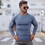 Cotton Men Muscle Knitted Plain Dyed O Neck Long Sleeve Sport Gym Fitness Running Men's T-Shirts