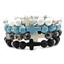 Cuff Turquoise Mixed Natural Mala Gemstone Crystal Charm Bead Wrap Adjustable Stone Bracelet with White Unisex Women Dainty