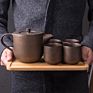 Delicate Wine Red Porcelain Tea Set, Afternoon Tea Using Teapot Cups. European Coffee Pot Set with Bamboo Tray