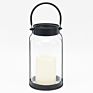 Design Black Handle Transparent Glass Jar Candle Holder with Led Candle Hanging Metal Hurricane Lantern