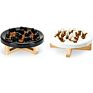 Design Ceramic Pet Slow Feeding Bowl Luxury Rounded Dog Bowl with Wooden Stand for Cat Dog