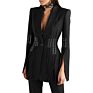 Designer Woman Personalized Temperament Metal Hole Tie Rope Slim Slit Black Blazer