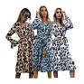 Dr102 Ruffle Hem Belted Long Flounce Sleeve Leopard Print Casual Midi Dresses for Women