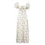 Dress Women Short Puff Sleeve Flroal Printed Ruched Party High Split Long Maxi Dresses Drawstring Vestidos Sundress