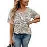 Dresses Women Lady Elegant Loose Casual T-Shirt Contrast Leopard Print Short Sleeve Contrast Leopard Print Short Sleeve