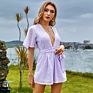 Dropshipping Double Crazy Shein Plunging Neck Flutter Sleeve Belted Romper Jumpsuit