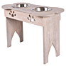 Eco-Friendly Farmhouse Whitewash Elevated Multifunctional Raised Solid Wood Dog Cat Feeder Bowl