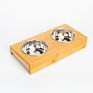 Eco-Friendly Feeding Elevated Bamboo Wood Double Cat Dog Water Bowls Stand Feeder with Stainless Steel Bowl