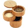 Eco-Friendly Kitchen Products Bamboo Wood Triple Salt Spices Storage Container Box with Magnetic Swivel Lids