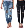 European and American Leopard Print Hole Patch Stretch Jeans Women's Fall/ Skinny Stretch Pencil Pants