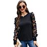 European and American Women's Black Transparent Long-Sleeved T-Shirt for Women's Casual Ladies in Spring And