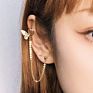 European Long Circle Link Chain Butterfly Clip on Earring Single One Piece Butterfly Stud Earring