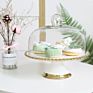 European Style round Luxury Decorative Gold Wedding Ceramic Cake Stand with Glass Cover