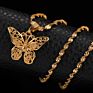 Exquisite 24K Gold Butterfly Charm Necklace Women Choker Collar Water Wave Chain Jewelry Butterfly Pendant Necklace