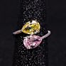 Exquisite 925 Sliver Platinum Plating 3 Carat Pink and Yellow Cubic Zirconia Double Pear Crushed Radiant Ladies Ring