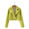 Fall Autumn Women's Solid Color Woolen Short Double Row Button Long Sleeve Suit Coat Vintage Casual Short Blazer