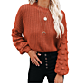 Fall Knit Ladies Solid Lantern Sleeve Sweater for Women