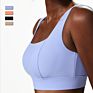 Fixed Chest Padded Yoga Bra Women Fitness Workout Ribbed Sports Push up Gym Bra