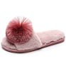 Fluffy Indoor Comfort Shoes Warm Open Toe with Ball Plush Slides Women's Color Matching Popular Hair Ball Fur Slippers