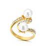 Freshwater Cultured Pearl Shell Bypass Ring Double Pearl Wrap Knuckle Ring Stainless Steel for Women Girlfriend