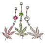 Gaby Cz Dangle Gem Weed Leaf 316L Surgical Steel Belly Rings Body Piercing Jewelry