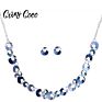 Geometric Drop Dangle Earrings Necklaces Set for Women's Jewelry Sets Charm Blue Chain Indian Wedding Jewelry Sets