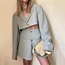Ghx1585 Women Outfits 2 Piece Crop Blazer and Skirt Set