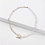 Gold Link Chain Fresh Water Pearl Choker Necklace For Women