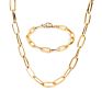 Gold Plated Big Cuban link Necklace Bracelet Chain Jewelry Set