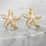 Gold Plated Cute Starfish Imitation Pearl Stud Earrings