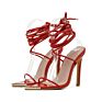 Green and Red Sandals Oullis Lace up Strappy Ankle Strap Square Toe Heels for Ladies