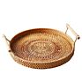 Green Hand Woven Picnic Basket Bread Fruit Snack Cane Woven Living Room Table Top Basket